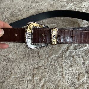 Vintage Brighton Dark Brown Belt with Silver and Gold Accents